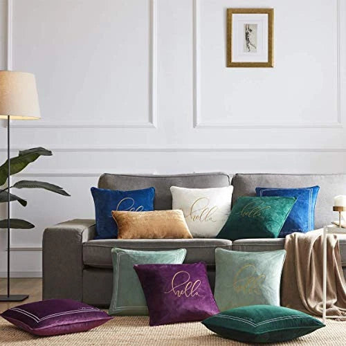 Velvet Decorative Throw Pillow Covers for Sofa Bed 2 12 x 20"- set of 2 Gold