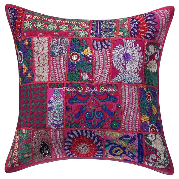 Boho Hippie Yoga Pillow Case Cushion Cover Pink Vintage Indian Meditation