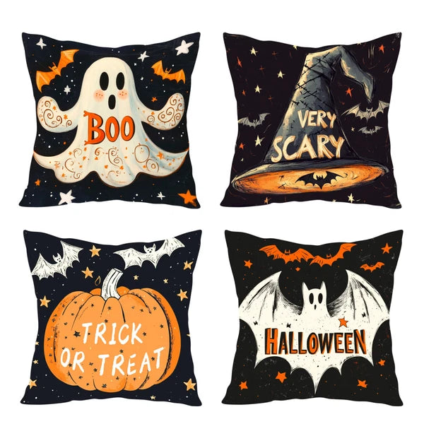 4pcs Scary Bat Black Halloween Ghost Pillow Case Cushion Cover Sofa Home Decor