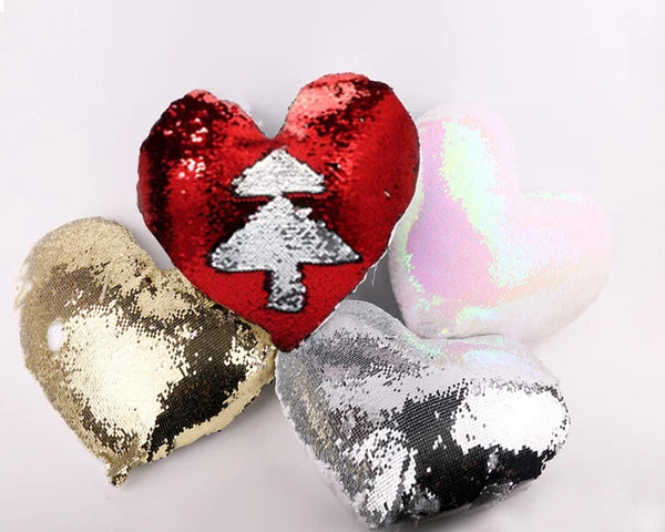 10Pcs Heart Shaped Sublimation Pillow Case Sequin Glitter Sofa Cushion Cover DIY
