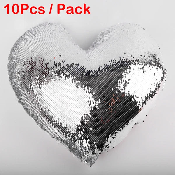 10Pcs Heart Shaped Sublimation Pillow Case Sequin Glitter Sofa Cushion Cover DIY