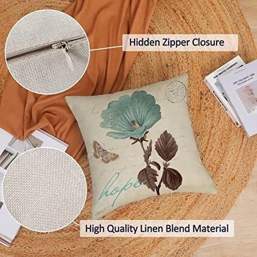 Set of 4 Floral Decorative Throw Pillow Covers 22" x 22" (Pack of 4) Plant 02