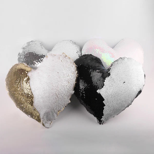10Pcs Heart Shaped Sublimation Pillow Case Sequin Glitter Sofa Cushion Cover DIY