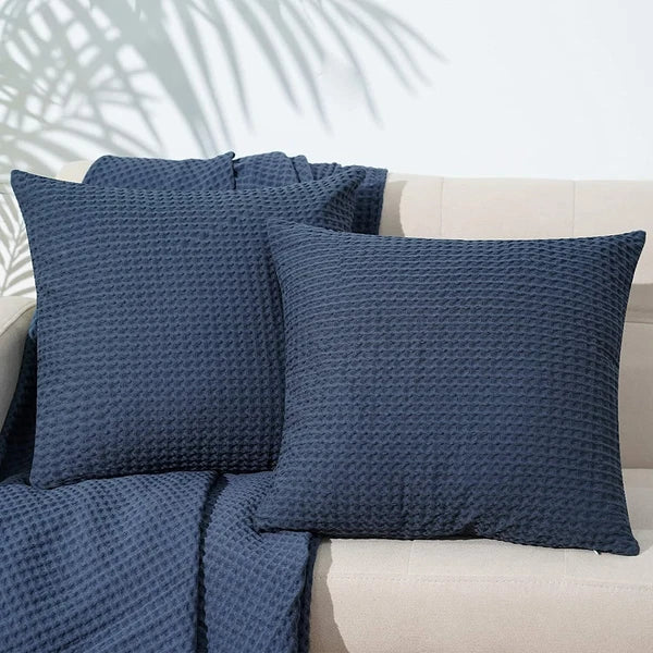 PHF 100% Cotton Waffle Weave Euro Pillow Zip Cases Covers Bed Sofa 26x26 Blue