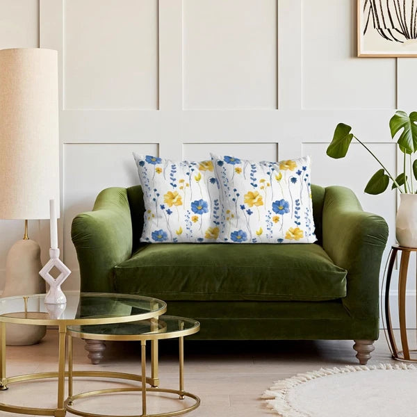 Navy Blue Yellow Flower Pillow 18" x (Pack of 2),