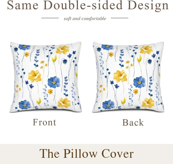 Navy Blue Yellow Flower Pillow 18" x (Pack of 2),