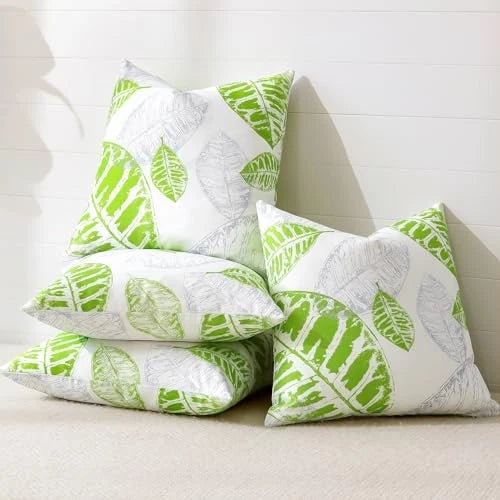 Set of 4 Leaf Print Throw Pillow Covers 18x18 Decorative Square Pillowcases