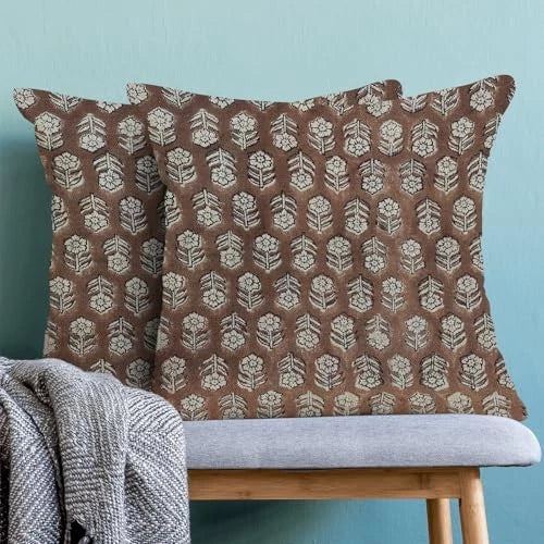 Brown Pillow Covers 18x18 Inch Set of 2, 18" x 18" (Pack of 2) Brown Floral