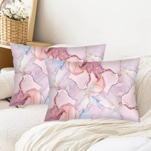 Throw Pillow Cover Queen Size Set of 2,Gold Abstract Modern Decorative Pink