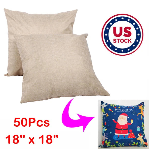 50Pcs Linen Sublimation Blank Pillow Case Throw Cushion Cover Sofa Car Bed Decor