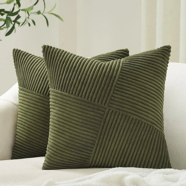 Set of 2 Olive Green Decorative Throw Pillow Covers 20x20 Inches for Couch Be...