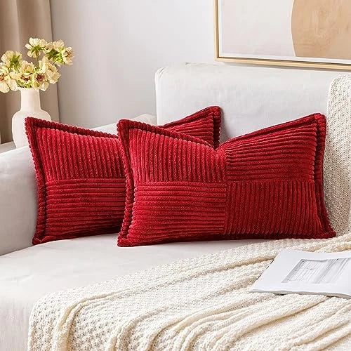 Decorative Lumbar Throw Pillow Covers for Couch Bed 20" x 12" (Pack of 2) Red