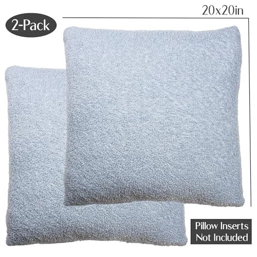Blue Teddy Boucle Pillow Covers 20x20 2pcs for Home Living Room Decor, Sherpa