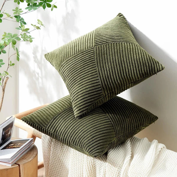 Set of 2 Olive Green Decorative Throw Pillow Covers 20x20 Inches for Couch Be...