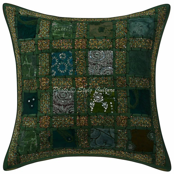 Pillow Cover Handcrafted Ethnic Patchwork Decor Car Sofa Cushion Case 16 x 16 in