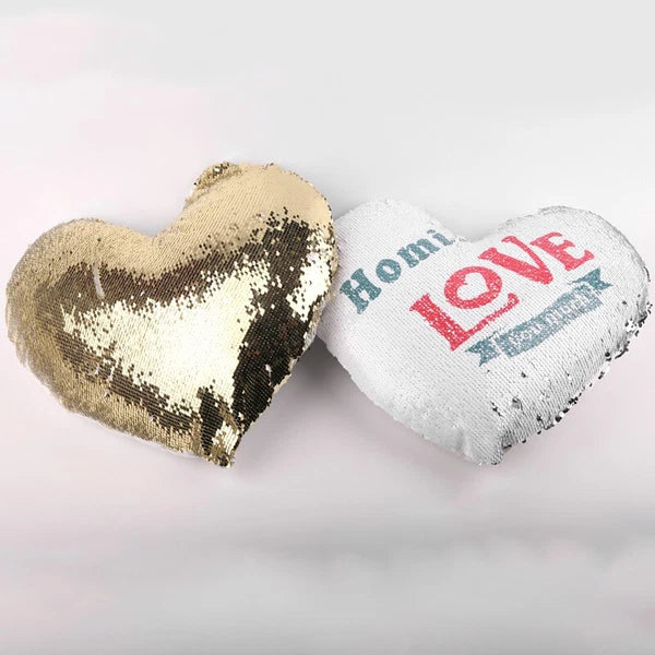 10Pcs Heart Shaped Sublimation Pillow Case Sequin Glitter Sofa Cushion Cover DIY