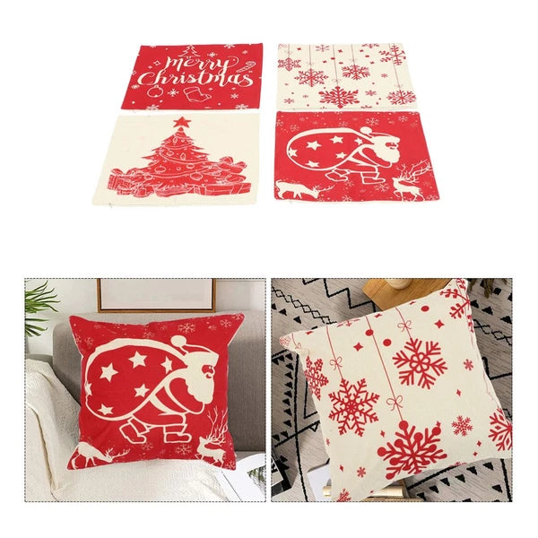 4Pcs Christmas Pillow Cover Sofa Cushion Case Zippered Pillowcase (45x45cm)