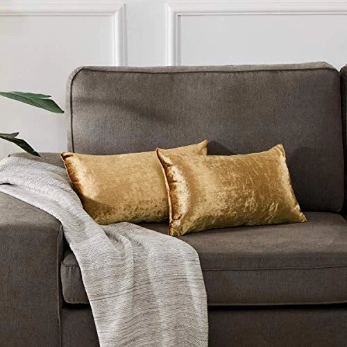 Velvet Decorative Throw Pillow Covers for Sofa Bed 2 12 x 20"- set of 2 Gold