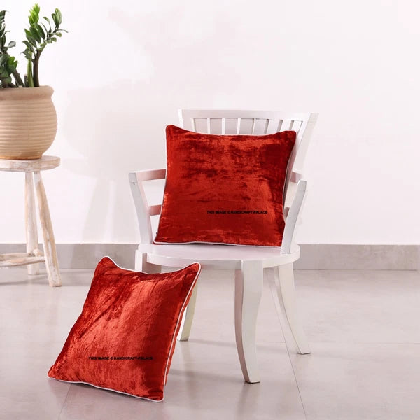 Set of 2 Soft Velvet Solid Rust Color Throw Pillow Case Sofa Bed Cushion Cover