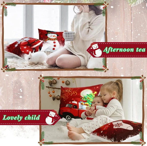 4 x 18" Christmas Pillow Case Cover Set Sofa Pillowcase Cushion Cover Home Decor
