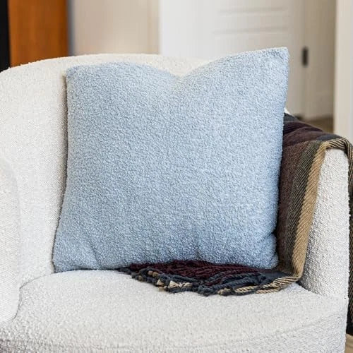 Blue Teddy Boucle Pillow Covers 20x20 2pcs for Home Living Room Decor, Sherpa