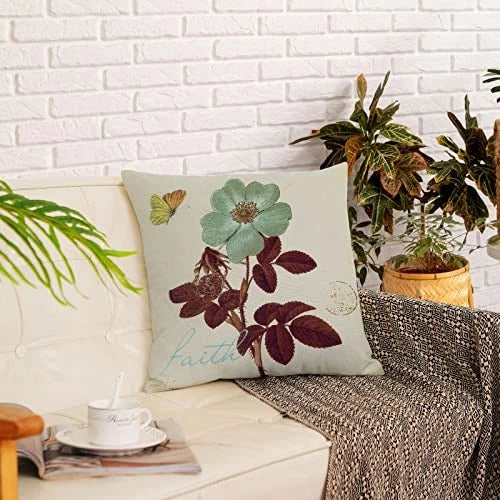 Set of 4 Floral Decorative Throw Pillow Covers 22" x 22" (Pack of 4) Plant 02