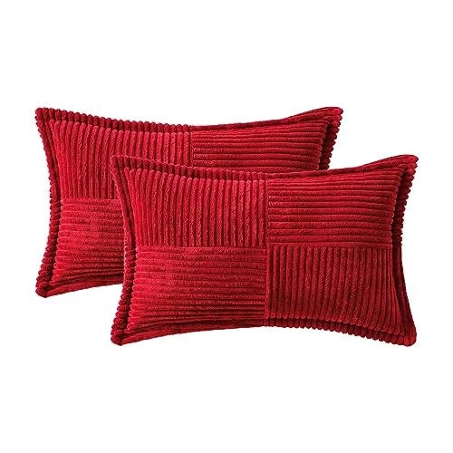 Decorative Lumbar Throw Pillow Covers for Couch Bed 20" x 12" (Pack of 2) Red