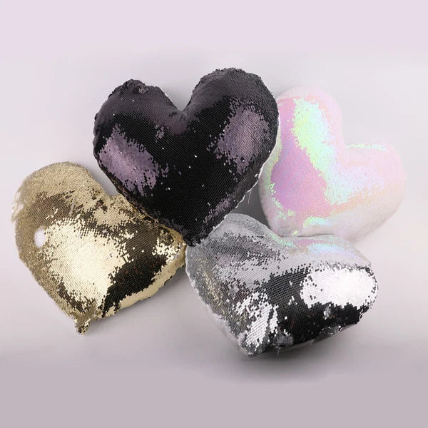 10Pcs Heart Shaped Sublimation Pillow Case Sequin Glitter Sofa Cushion Cover DIY