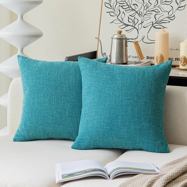 Set of 2 Decorative Linen Pillowcases for Couch/Sofa/Bed 26x26-inch Peacock Blue