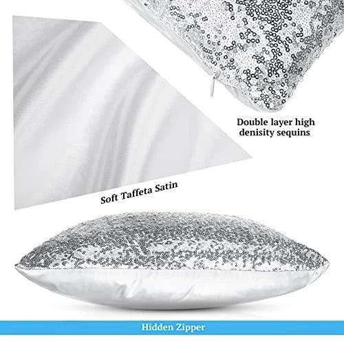 4 Pcs Pillow Covers 12" x 20" (Pack of 4) White,silver Sequin and Fluffy