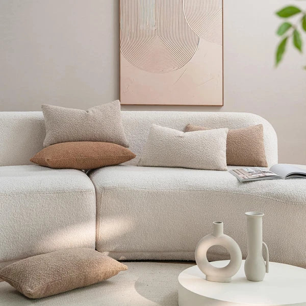Textured Boucle Throw Pillow Covers 12x20 Camel for Bed Couch Sofa Living Roo...