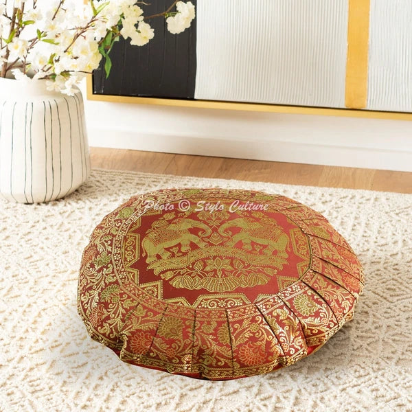 Hippie Yoga Pillow Case Cushion Cover Red Brocade Jacquard Boho Meditation