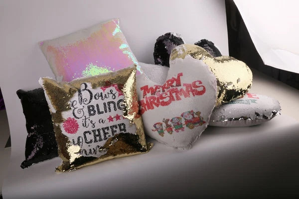 10Pcs Heart Shaped Sublimation Pillow Case Sequin Glitter Sofa Cushion Cover DIY