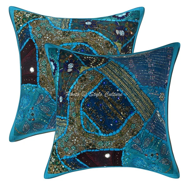 Beaded Cushion Cover Boho Throw Ethnic Pillow Case Hippie Gypsy Home Decor