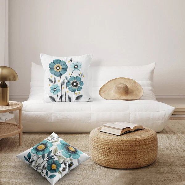 4pcs Spring Botanical Blue Floral Pillow Case Cushion Cover Sofa Home Decor